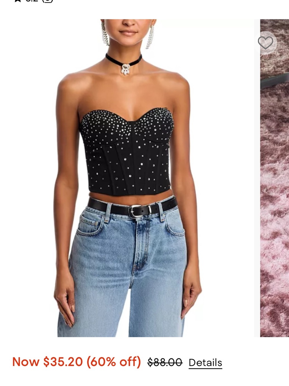 Aqua Black Strapless Studded Bustier Crop Top
